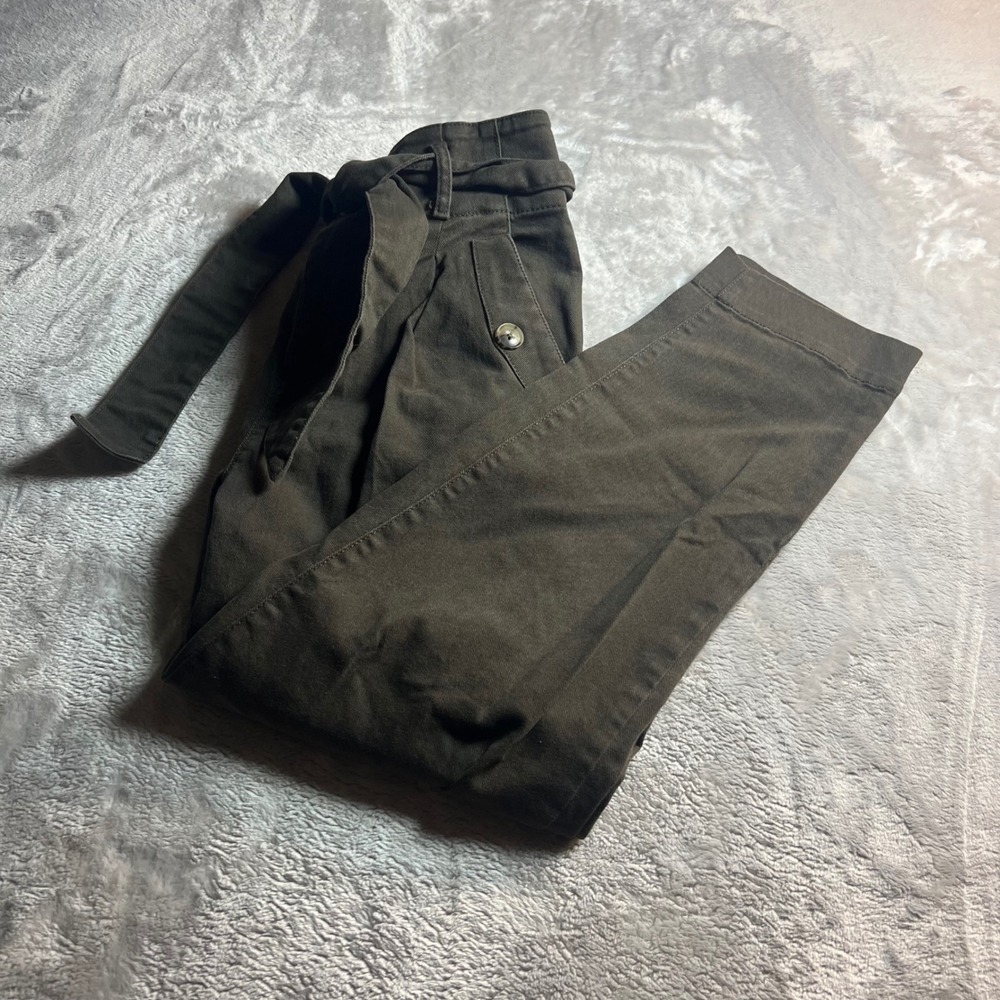 LOFT Women's 2 Pants Olive Green Paperbag Waist Utility Tapered Leg Belted